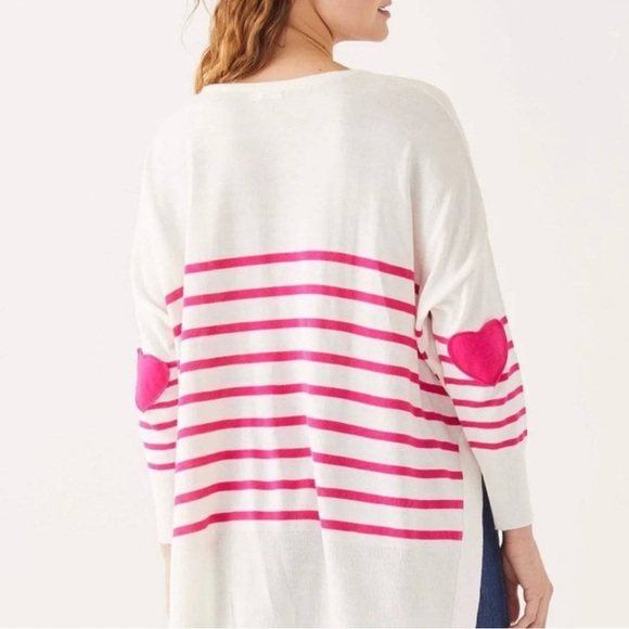 Mersea Amour Sweater Pink Stripe Heart Sleeves Boxy Nautical Parisian One Size - Picture 3 of 6